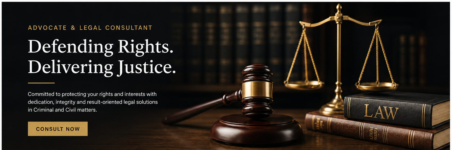 Advocate & Legal Consultant. Defending Rights. Delivering Justice. Committed to protecting your rights and interests with dedication, integrity and result-oriented legal solutions in Criminal and Civil matters.